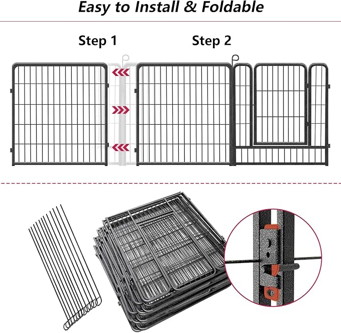 Outdoor Dog Playpen Door, 32 inch Add-on Dog Fence Dog Gate with Secure Lock