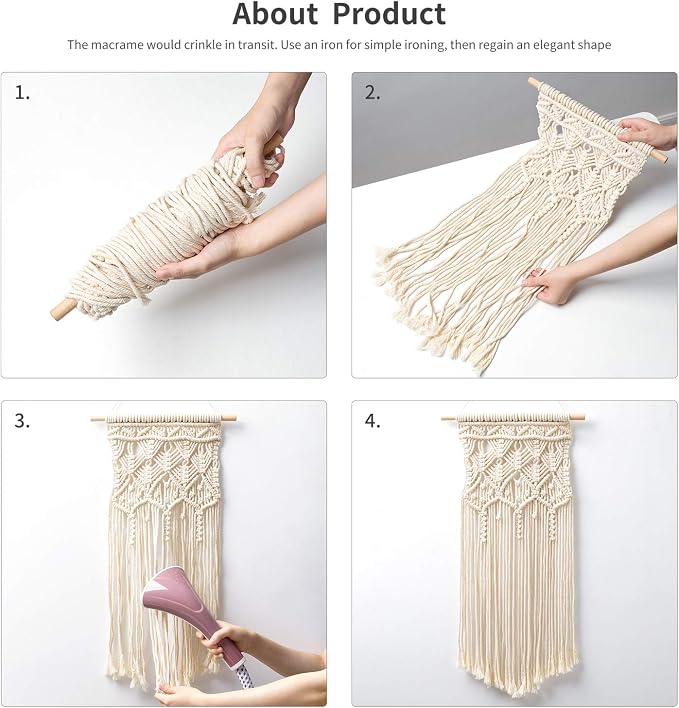 Mkono 2 Pcs Macrame Wall Hanging, Boho Woven Chic Tapestry Decor, Ivory | 28"L x 13"W, Bohemian Wall Decor, Hand-Woven Craft, Multi-Scene, Bedroom Nursery Living Room Apartment, Girls Adults Gift