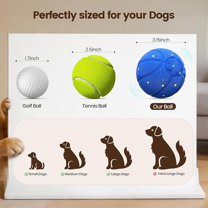 Invengo Interactive Dog Ball, Automatic Rolling Dog Toys with 3 Play Modes | E-TPU Material Dog Balls, IP65 Waterproof Interactive Dog Toys for Medium Dogs(Blue)