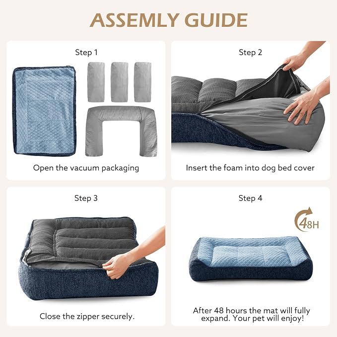 JOEJOY Extra Large Orthopedic Dog Beds Large Sized Dog, Extra Thick Supportive Big Dogs Bed with Sides and Waterproof Lining, Ultra Soft Pet Bed Sofa, Brown, 48''x35'