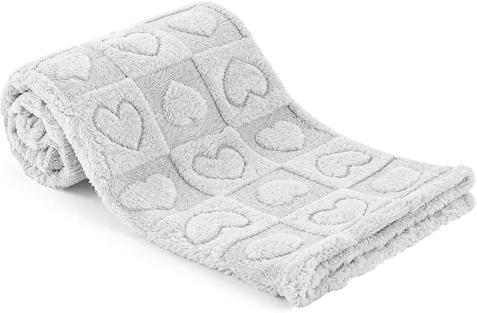 gogobunny Large Pet Blanket for Dogs Cats, Ultra Soft 300GSM Coral Fleece Washable Furniture Protector for Couch Bed Car Seat, Calming Crate Mat Blanket for Large Breeds, Light Grey, 40x50IN