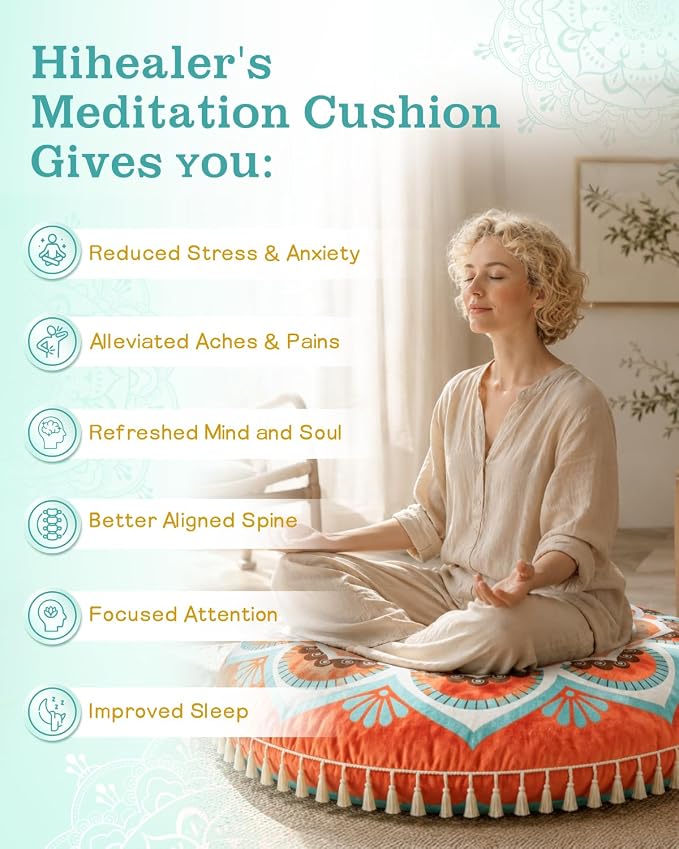 Hihealer Meditation Cushion, Large Velvet Floor Pillow for Yoga, Meditation & Mindfulness, Supportive Memory Foam Bolster (Orange)
