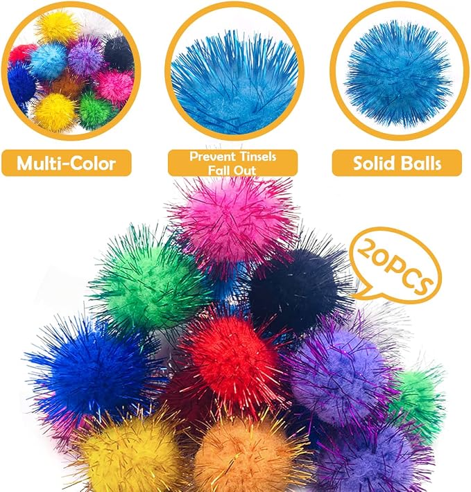 PET SHOW 20 Pack Cat Toys Sparkle Ball 1.77inch for Indoor Cats Kitten