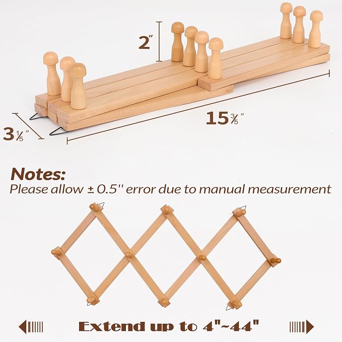 SCUNDA Wall Rack with 10 Hooks, Wooden Wall Expandable Coat Rack for Coat, Hats, Baseball Caps, Coffee Mug, Jewelry(Natural)