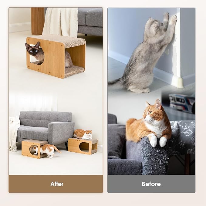 EHEYCIGA Cardboard Cat Scratcher House, 17-Inch Cat Scratch pad, Brown | Cat Scratching Board for Indoor Kitten Cats, High-density Corrugated Paper, Multi-function, Anti-scratch, Easy Install