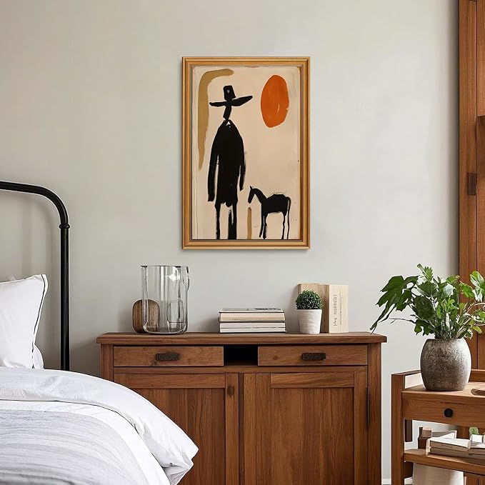 ZLPLLHA Vintage Gold Framed Wall Art Cowboy Wall Decor Horse Canvas Art Modern Western Desert Pictures Abstract Paintings Minimalist Artwork for Bedroom Living Room
