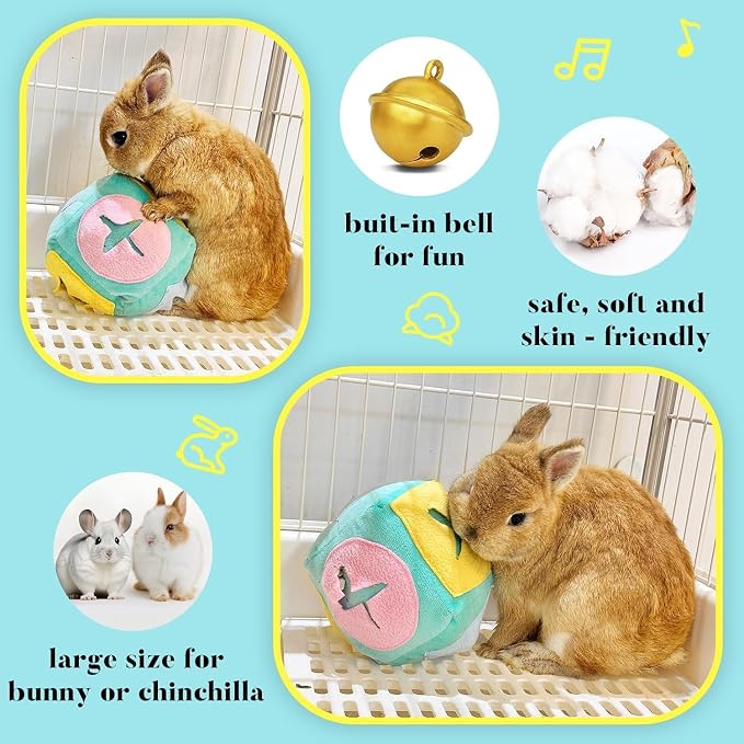 2Pcs Rabbit Foraging Toy with Bell, Washable Puzzle Feed Game Toy