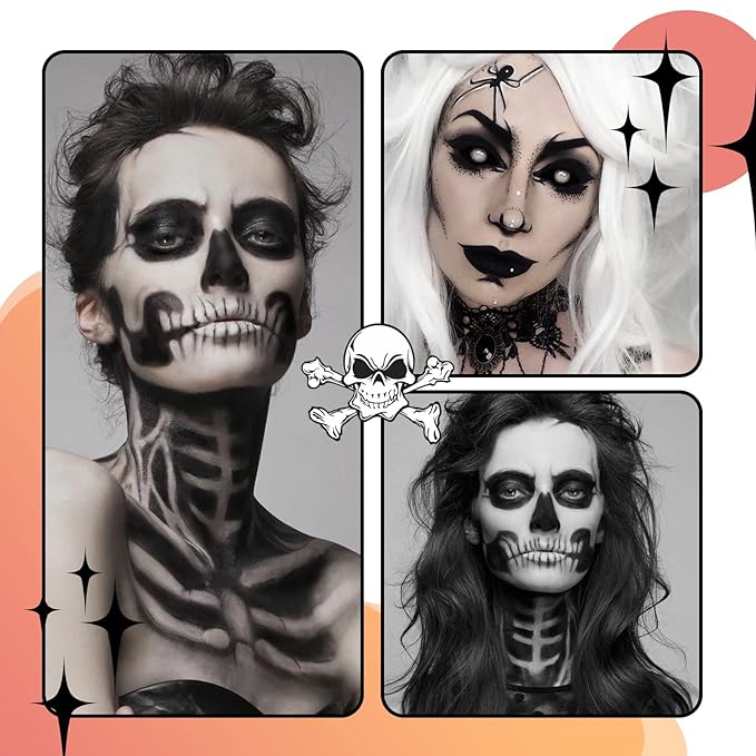 Black and White Face Paint Kit - Halloween Cosplay SFX Makeup, Non-Toxic Body Paint With 2 Professional Brushes for Adults and Kids - Oil-Based Art Painting - Upgrade