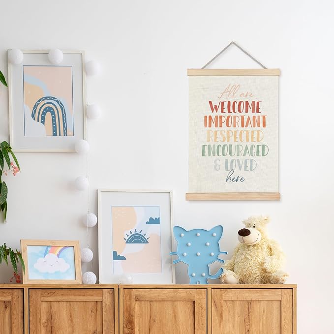 URLLUAE All Are Welcome Here Diversity Classroom Wall Art Posters, Affirmations for Kids, Back To School Equality Multicultural Poster Hanger Frame for School Counselor Office Wall Decor, 12x16 Inch