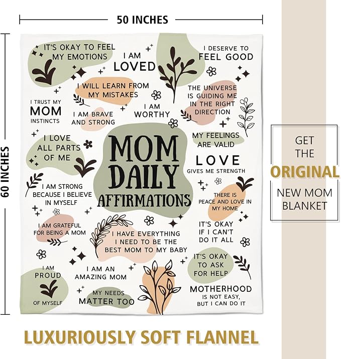 BaubleDazz New Mom Gifts Blanket, Mom Daily Affirmations(50" x 60") | Postpartum Pregnancy Gifts for First Time Moms, Mommy to Be, Mama, New Mom Essentials, Birthday Gifts for Mom
