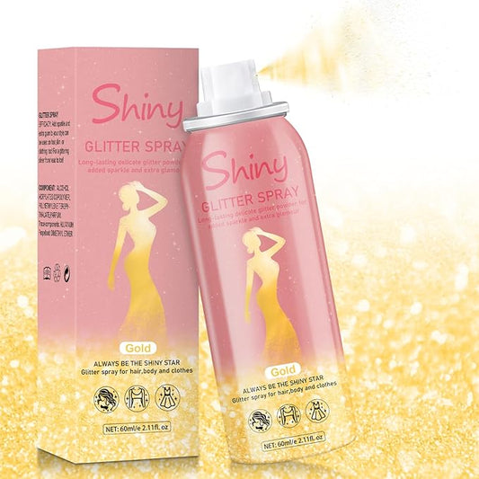 Hair and Body Glitter Spray, Holographic Glitter Highlighter Powder, Hairspray for Clothes, Face Body Shiny Glitter, Loose Shimmer Hairspray Festival Rave Prom Accessories, 2.11 Fl Oz(Gold)