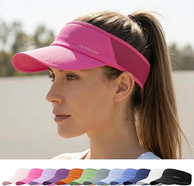 Sport Sun Visor Hat for Women Men - Lightweight Stretchy Polyester Spandex Quick Dry Sweatband Wrinkle Resistant