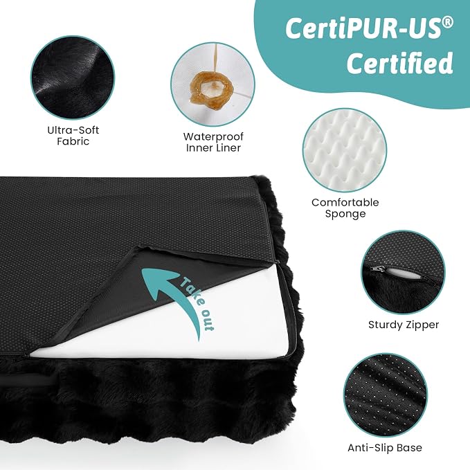 COZY KISS Soft Orthopedic Dog Bed Washable for Medium Small Dogs, M Sized | Soft Warm Pet Sofa with Sides or Bolster, Non-Slip and Big Dog Couch with Removable Waterproof Cover, 30x20 inch, Black