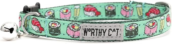 THE WORTHY DOG Characters Patterns, Breakaway Cat Collar with Bell, Mint