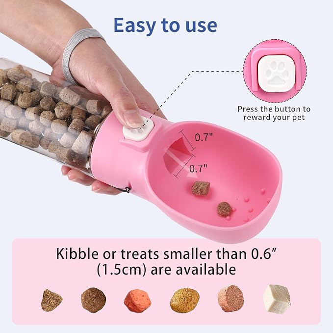 Colorday Handheld Dog Treat Dispenser, 10 OZ, Pink | Built-in Clicker, Treat Pouch, Slow Feeder, For Walking Hiking Traveling Puppy Training