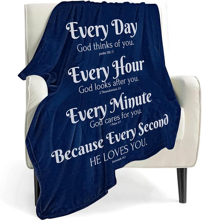QETXVI Bible Verse Blanket with Inspirational Thoughts and Prayers- Religious Throw Blanket Soft Lightweight Cozy Plush Warm Blankets for Women Men Gift (Blue, 50"X 60")