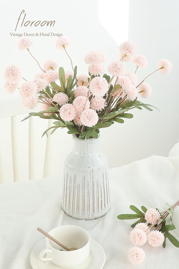 5pcs Blush Faux Silk Mums Artificial Flowers, Bulk Fake Small Mini Chrysanthemums with Stems for DIY Pink Wedding Centerpieces Floral Arrangements Vase Fillers Home Decorations