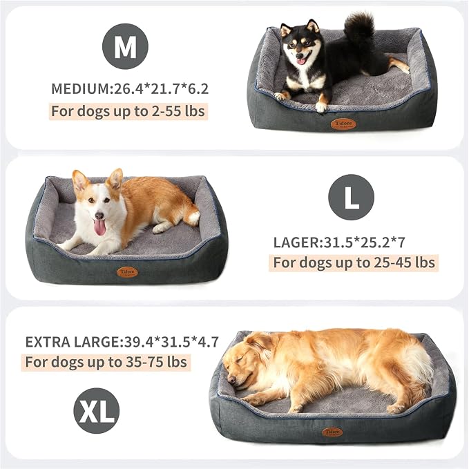 Tidore Orthopedic Dog Beds for Medium Dogs, Durable Egg Crate Foam Sofa Dog Bed wit Washable Removable Cover,Waterproof Lining,Pet Bed for Large Dogs (Dark Grey-Velvet, 39.4" L x 31.5" W x 7.4" Th)