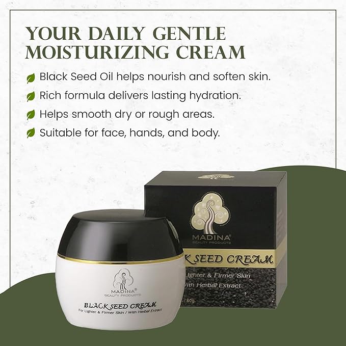 Madina Black Seed Cream 6 Pack – Black Seed Oil, Natural Skin Moisturizer, Nourishing Face Cream, Antioxidant-Rich, Anti-Inflammatory Skincare, Deep Hydration, For All Skin Types, 2 oz Each