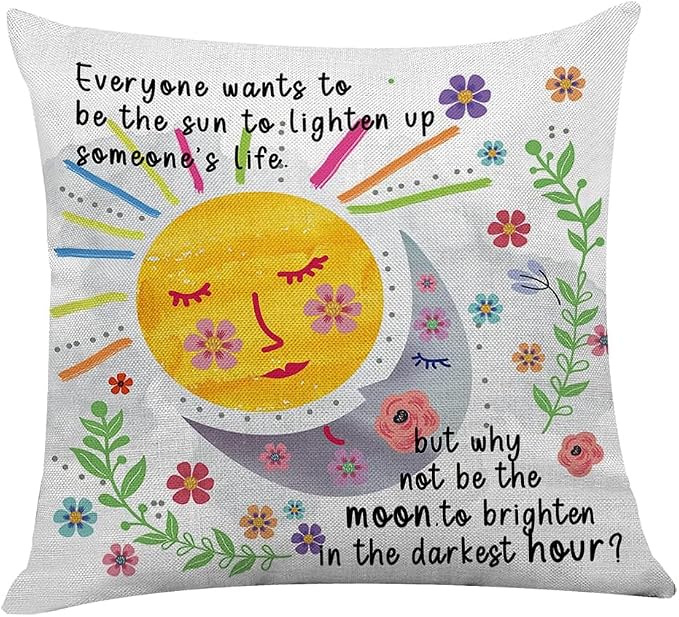 Littlefa Inspiring Gifts Cute Colour Sunshine Moon Throw Pillow Cover Sunshine Moon Cushion Cover Decorative Pillowcase Living Room Bedroom Decor for Girls Friends Daughter Niece Women - Everyone