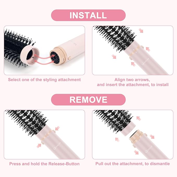 6-in-1 Hair Dryer Brush, 110,000 RPM High Speed Hair Dryer with Air Straightener, 28mm AUTO Curlers, IG INGLAM MegaAIR 2.0 Multi-styler Set Volumizing and Shape, Pink