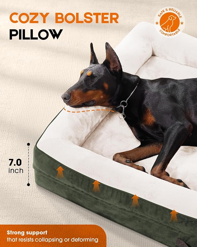 Upvilla Orthopedic Dog Bed, Four-Sided Medium Dog Sofa,Washable Cover Green | Removable Waterproof Dog Bed Cover, Egg-Crate Orthopedic Foam, Built-In Carry Handle, Indoor Small Pet Beds, Cat Beds