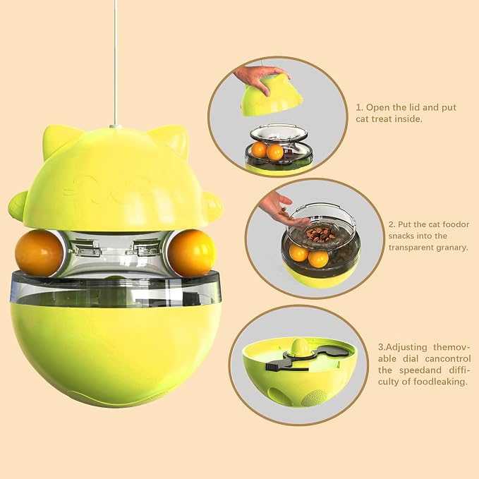2O25 Cat Toy Funny Tumbler Interactive Ball，Treat Dispenser Automatic No-Electronic Move，Kitten Enrichment Toys for Mental Stimulation & Slower Eating (Blue)