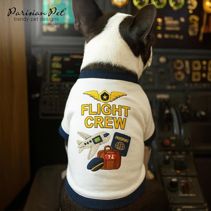 Parisian Pet Dog Flight Crew Shirt - Embroidered Pet Vest - 100% Cotton & Polyester Doggy Shirt - Lightweight Pet Clothes - Sleeved Puppy Costume - White Shirts for Large Dogs - 3XL