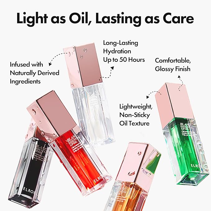 Blanc Essential Lip Oil - 50HR Moisturizing, Hydrating & Color Changing Korean Tinted Lip Oil Gloss Makeup with 6 Plant Extracts - Lightweight, Non-Sticky Finish 0.15 fl oz (#05 Blackberry)