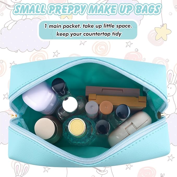 URSKYTOUS Gifts for Girls Initial Makeup Bag Personalized Cosmetic Bag with Zipper Cute Travel Toiletry Bag Waterproof PU Preppy Makeup Pouch Birthday Gift for Teen Girls Women(Blue C)