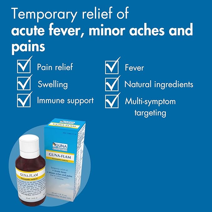 Guna Flam Homeopathic Temporary Relief of Acute Fever, Minor Aches and Pains - 1 Ounce