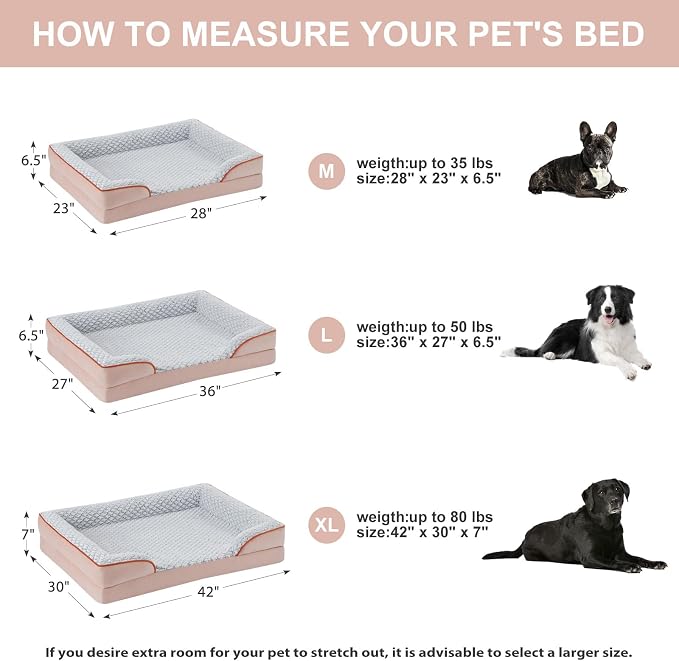 LEXTRO Washable Orthopedic Dog Bed, Waterproof Couch for Large Senior Dogs | Comfy Sleeping Dog Bed with Egg Crate Foam, Dog Sofa with Removable Cover, Waterproof Lining&Non-Slip Bottom, Gray