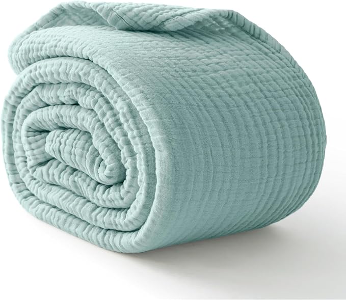 100% Cotton Muslin Blanket Twin 60" x 80", Breathable and Lightweight Cotton Twin Blankets for Couch, Soft Cooling Summer Gauze Blanket for Adults All Season, Mint
