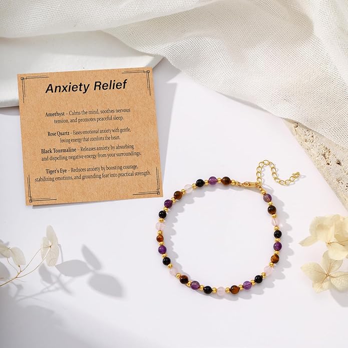 Natural Healing Crystal Bracelet for Women, Anxiety Relief Healthy Pregnancy Triple Protection Citrine Jewelry Gift for Friends Daughter Sister Mom Colleague