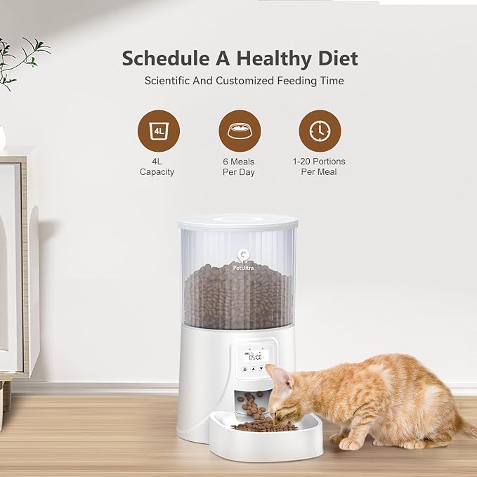 Automatic Cat Feeder: 4L Timed Cats Food Dispenser Programmable | Easy to Set, Dual Power, Precise Portion, Auto Pet Feeder with Desiccant Bag, Detachable Washable for Cats and Small Dog