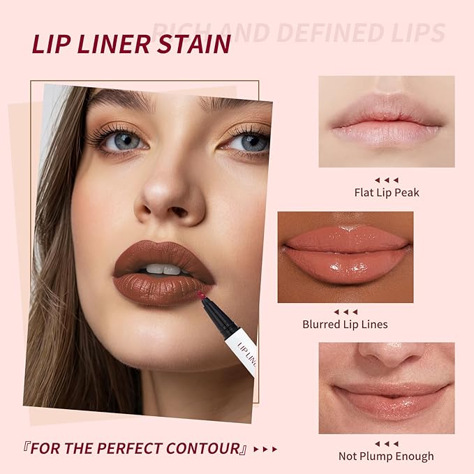 Longwear Liquid Lip Liner, 2025 New 2-in-1 Lip Liner Liquid Pen, Waterproof Long-Lasting Matte Liquid Lipstick for Women (08)