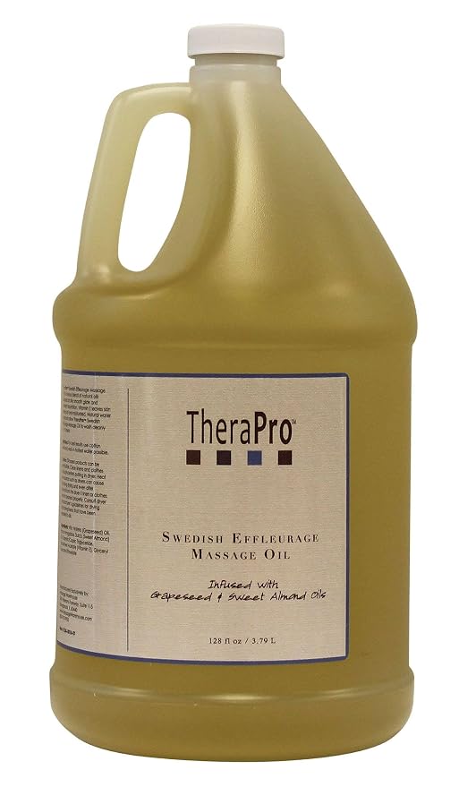 TheraPro Swedish Effleurage Massage Oil – 1 Gallon | Unscented, All-Natural Massage Oil with Grapeseed, Almond, Jojoba & Vitamin E | Water-Soluble & Professional Grade