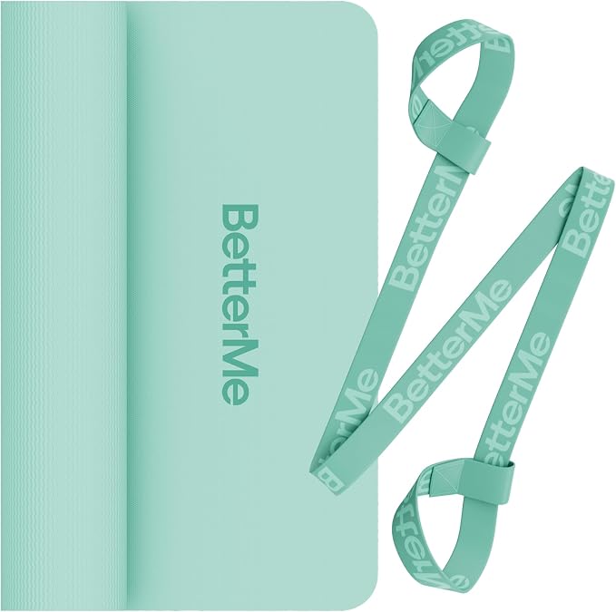 BetterMe Yoga Mat - Non-Slip Exercise Mat for Women - Cushioned Pilates Mat for Home Workouts, Stretching & Hot Yoga - Portable Fitness Mat with Strap