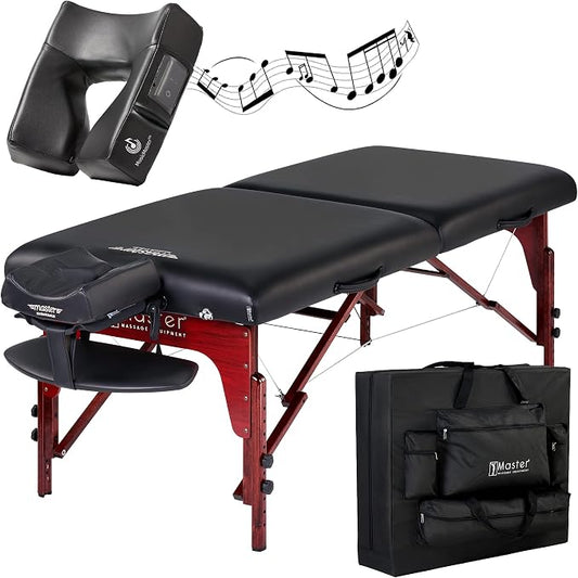 Master Massage 31" Montclair Pro Portable Massage Table with Music Master Crescent Round High Fidelity Sound Face Cradle Cushion, Memory Foam Cushioning, Shiatsu Cable Release, Facial Bed