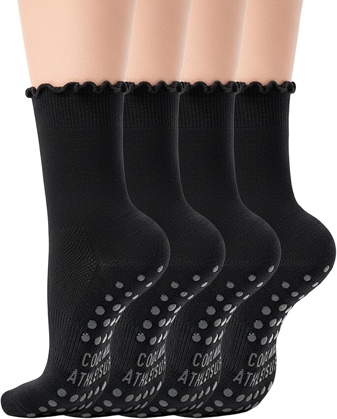 COOLMATE Pilates Socks with Grips for Women, Yoga Socks, Crew Non Slip Women for Barre, Pilates Gifts for Women
