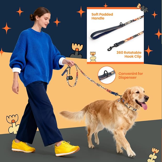 Dog Collar and Leash Set with QR ID Tag, 6 FT Leash, Dark Blue, L