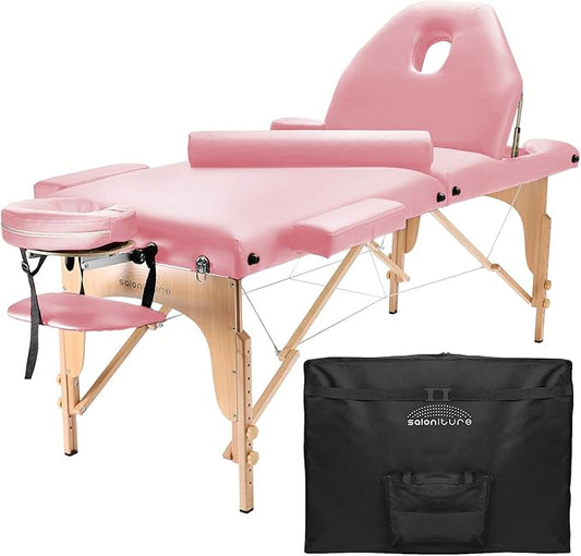 Saloniture Professional Portable Massage Table with Backrest - Pink