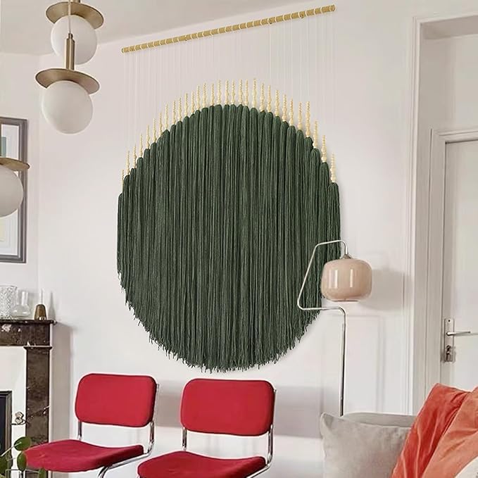 Large Macrame Wall Hanging Green Boho Decor Yarn Fiber Art 39"W*55"L | Handmade Wall Hanging, Lightweight Wall Decor, Entryway Decoration, Geometric Wall Art, Modern Home Style, Boho Accent