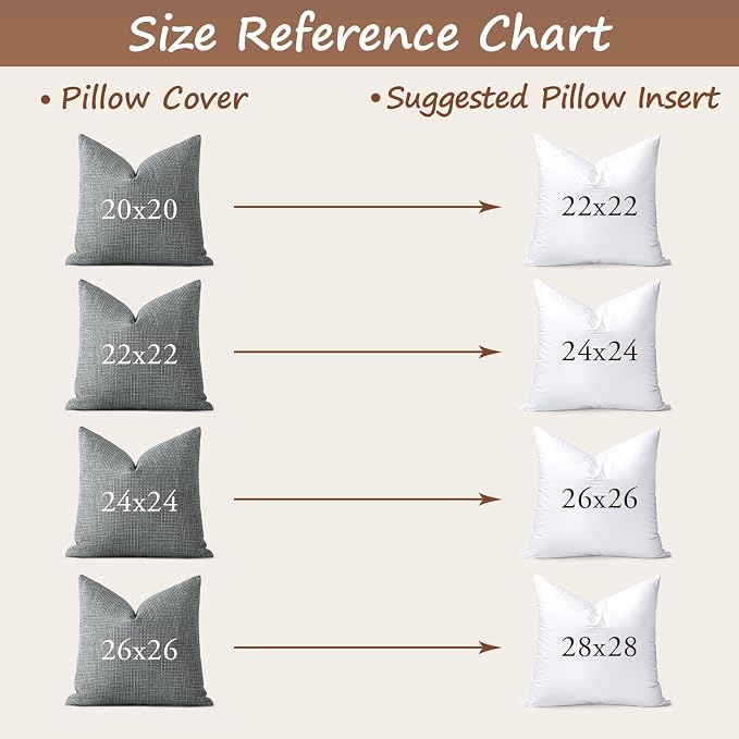 Artscope Synthetic Down Pillow Insert, 24x24 Throw Pillow Inserts Set of 2 | Down Alternative Ultra Soft Fluffy Sleeping Pillow, 100% Cotton Cover, Decorative Pillows-White