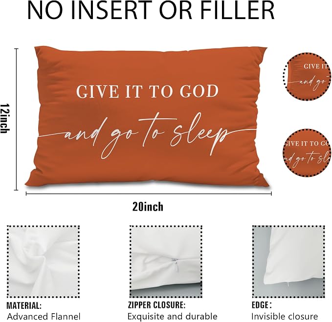 Give It to God and Go to Sleep, Decorative Pillows Covers for Bed, Throw Pillows Cover for Bed,12x20 Pillow Cover,Decorative Bed Pillows for Bedroom Room(12x20, Orange)