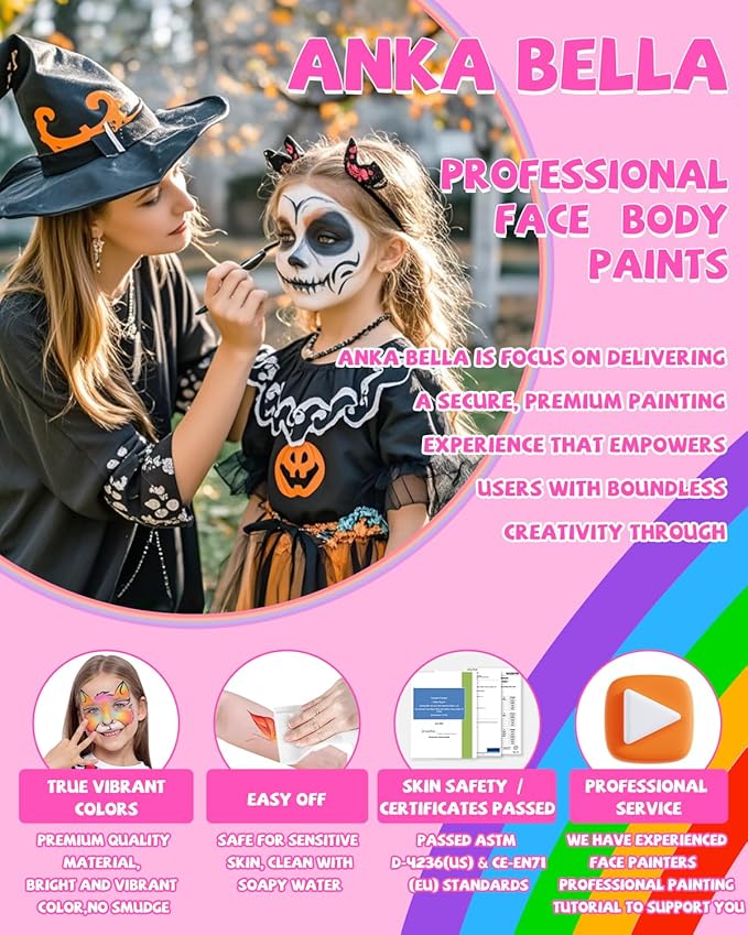 Anka Bella Professional Water Activated Rainbow Cake Face Paint（Romantic Symphonies）50gm,Hypoallergenic, Non-Toxic,Face Body Painting Makeup