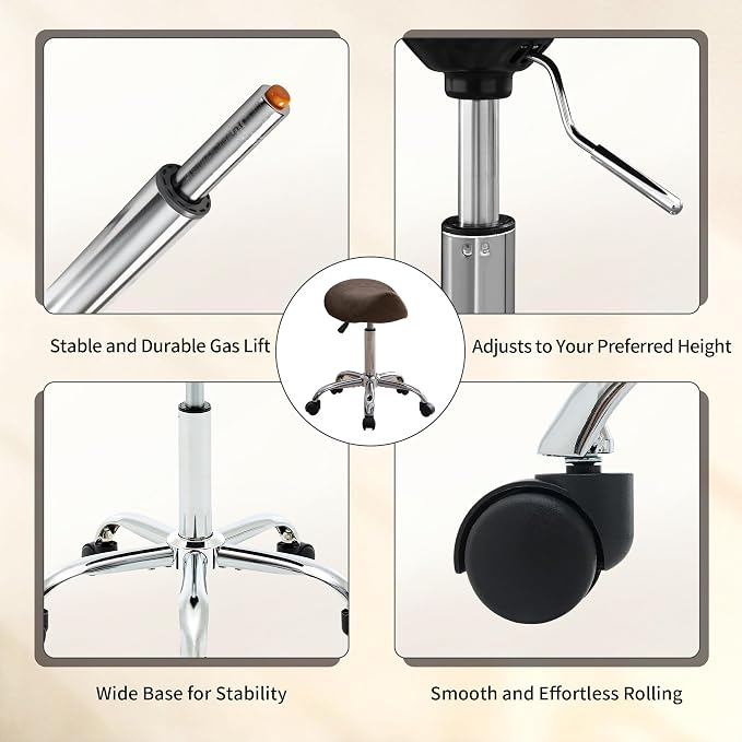 FIRAVOE Saddle Stool, Swivel Saddle Stool with Wheels, Adjustable Rolling Stool 18"-26", Faux Leather Rolling Stool for Salon, Massage, Clinic, Lab, Office (Tan, 1PCS (18"-26"))