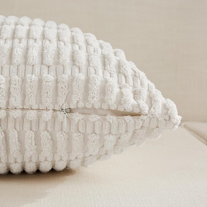Fancy Homi Decorative Throw Pillow Covers for Bed Couch Bedroom Bench, Soft Corduroy Solid Pillow Case, Rustic Farmhouse Boho Room Decor,36" x 14" (Pack of 1),White