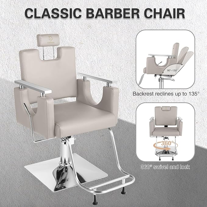 Heavy Duty Barber Chair, 360° Swivel Reclining Salon Chair for Hair Stylist, Height Adjustable Hydraulic Hairdressing Chair with Footrest for Barber Shop, Beauty Salon, Hairdressers