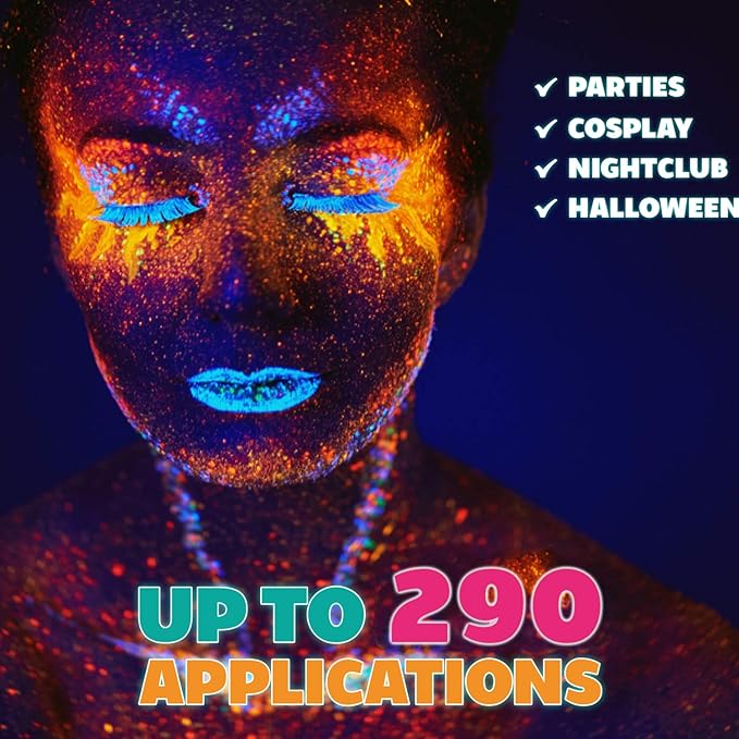 Kraze FX Neon Face & Body Paint Palette Set - Neon Pop 12 Split Cake Palette & 6 Neon Palette, Value Pack of Solid Neon Colors & Fun Neon Split Cakes with Brushes, Professional UV Painting Starter Kit